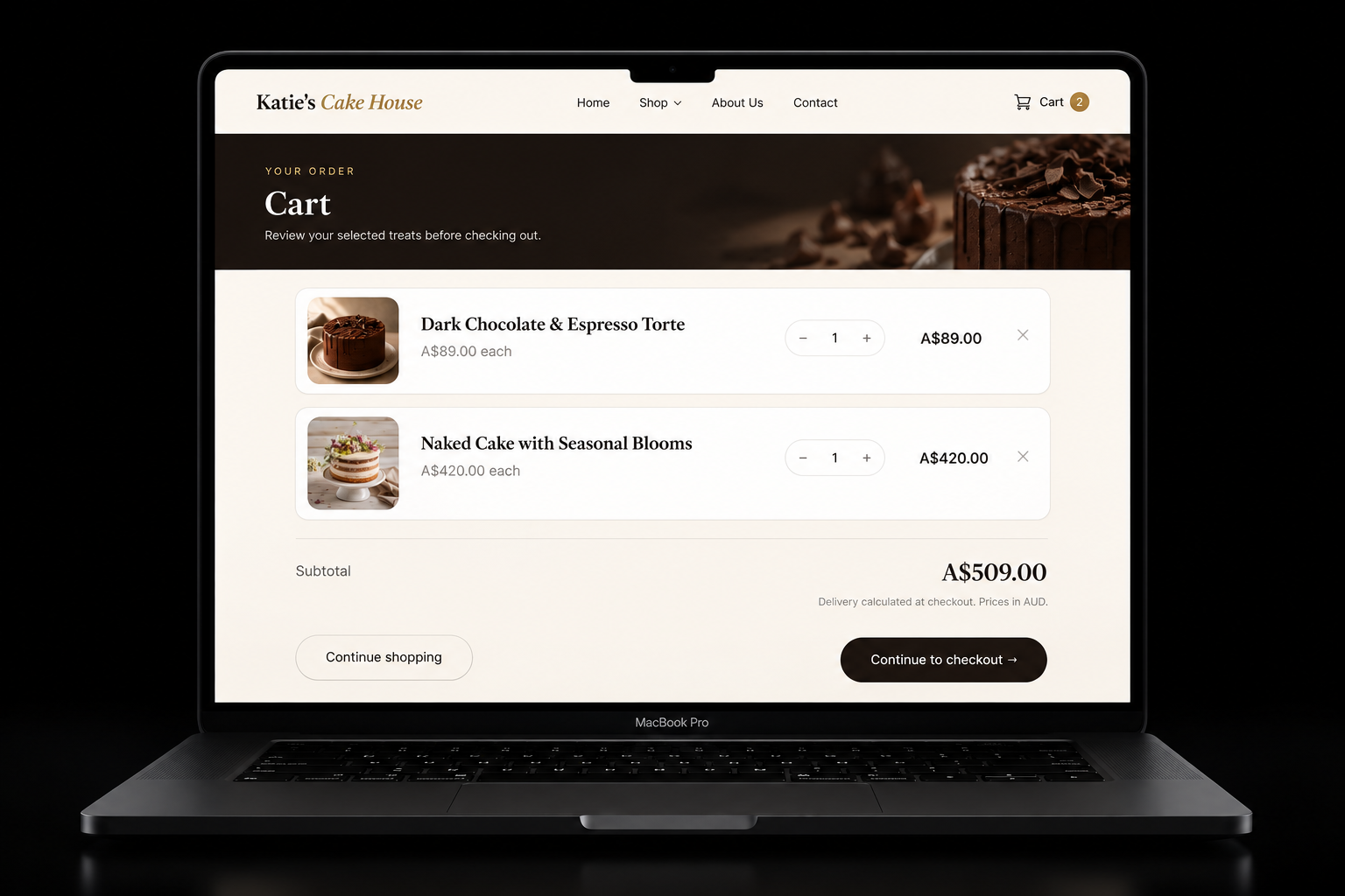 Katie's Cake House shop page